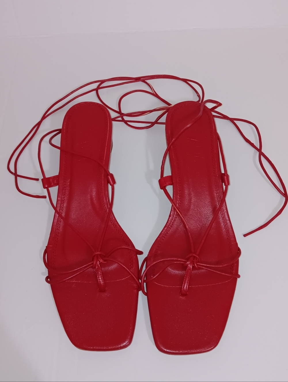Zara Red Lace-Up Minimal Flat Sandals